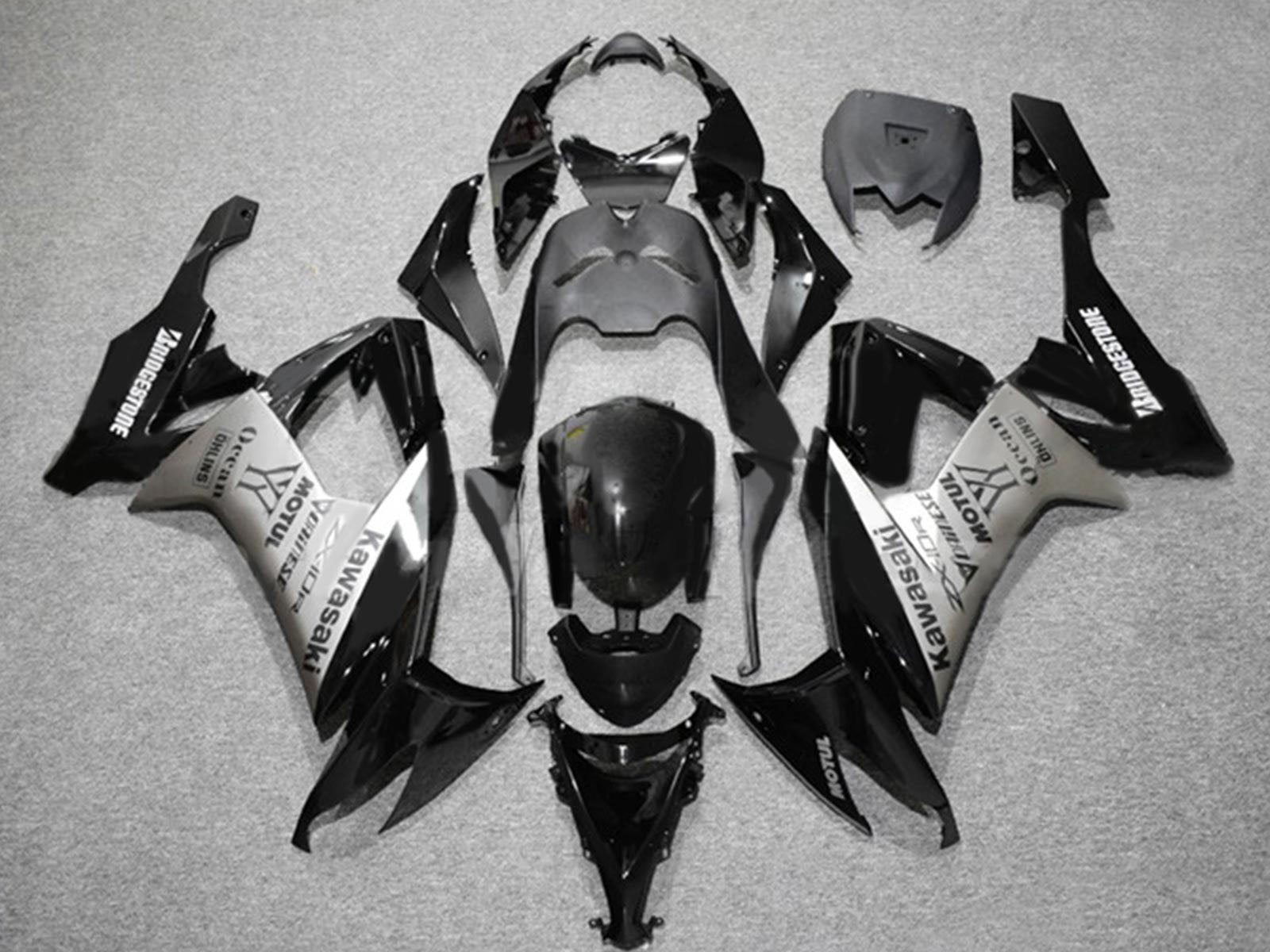 2006-2007 Matte Black White Motul Lucky Strike Kawasaki ZX10R Fairing Kit