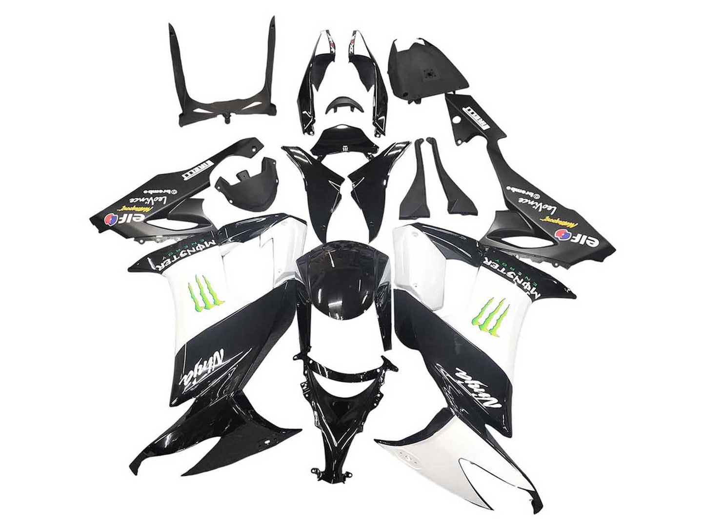 2008-2010 Black White Monster Elf Ninja Kawasaki ZX10R Fairing Kit
