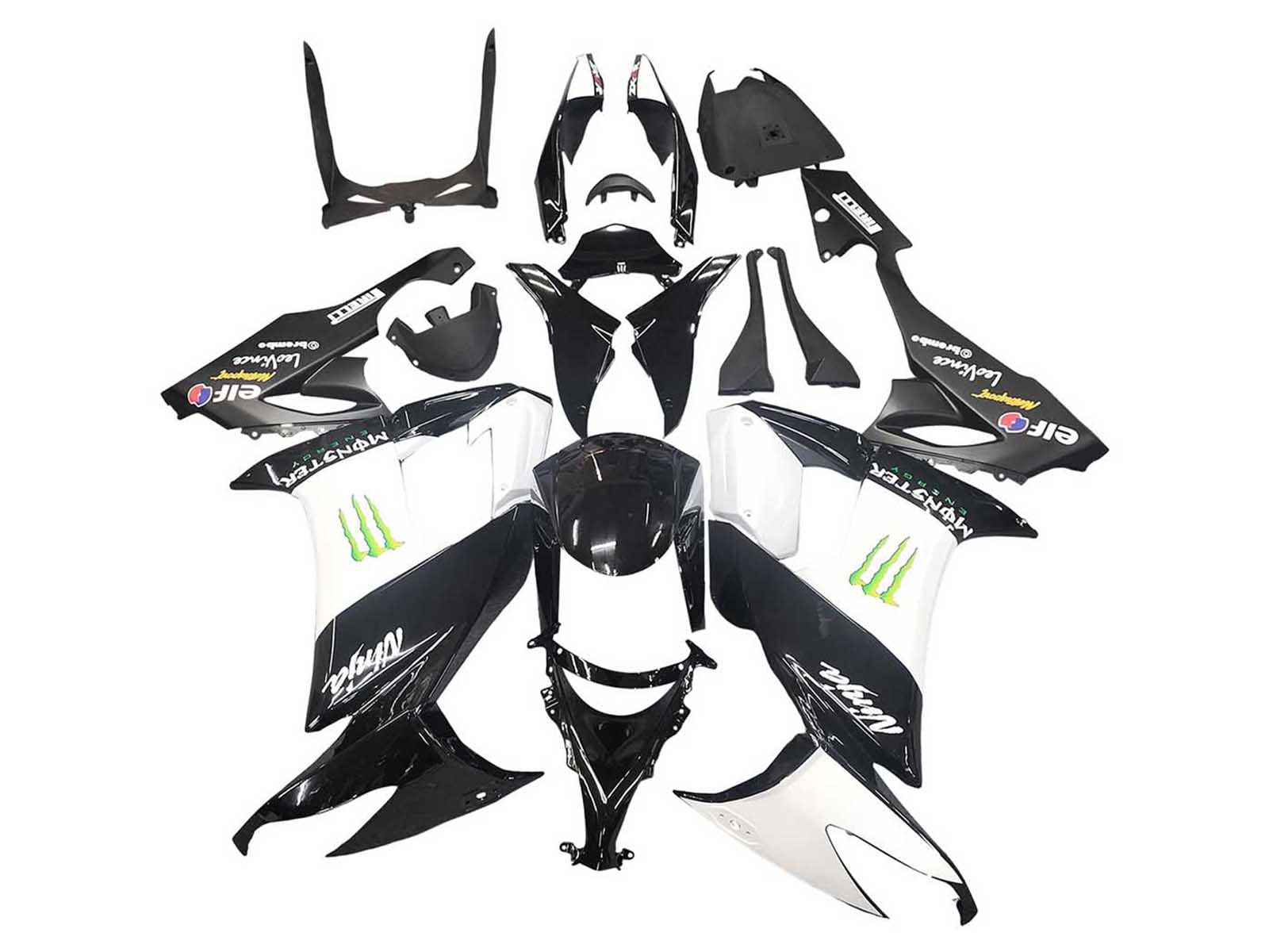 2008-2010 Black White Monster Elf Ninja Kawasaki ZX10R Fairing Kit