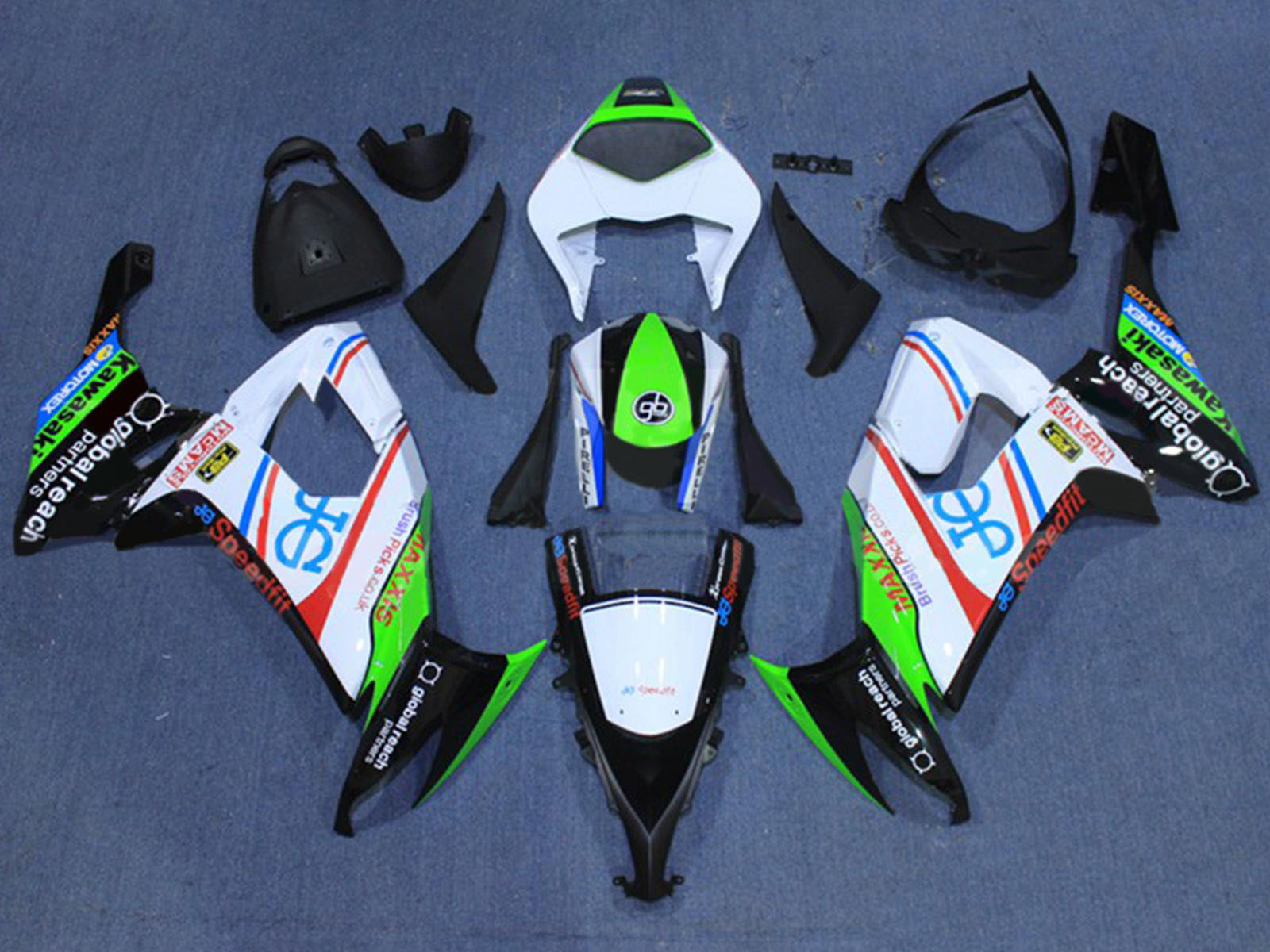 2008-2010 Black Fluorescent Green Ninja Kawasaki ZX10R Fairing Kit