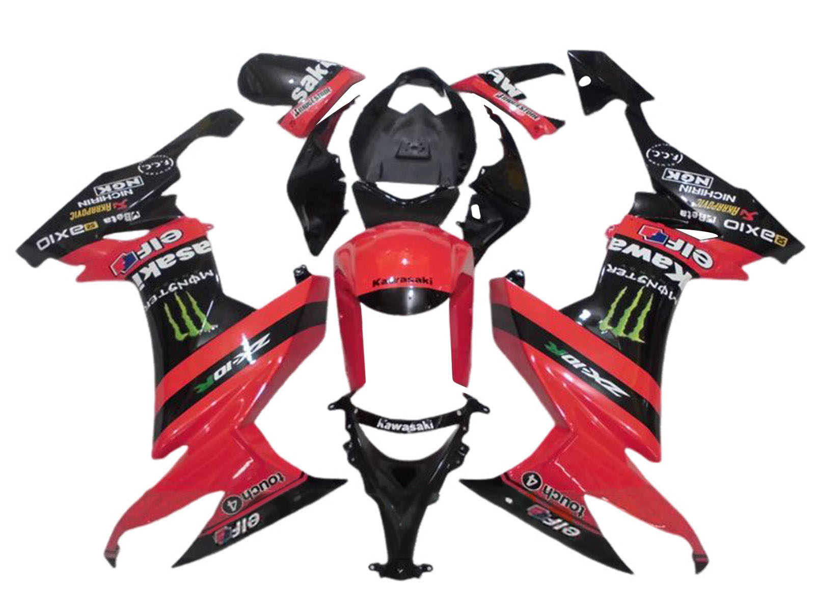 2008-2010 Black Green Red Monster Elf 27 Kawasaki ZX10R Fairing Kit