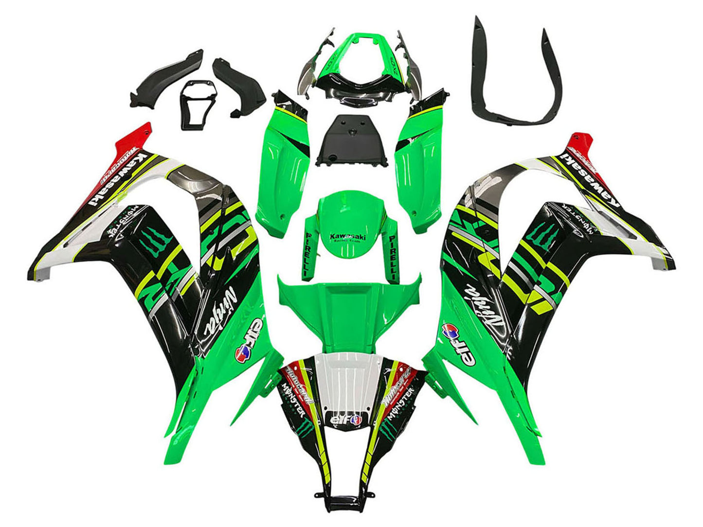 2011-2015 Black Green White Monster Elf Ninja Kawasaki ZX10R Fairing Kit