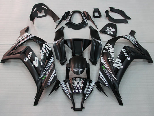 2011-2015 Black With White Snow Decal Elf Ninja Kawasaki ZX10R Fairing Kit