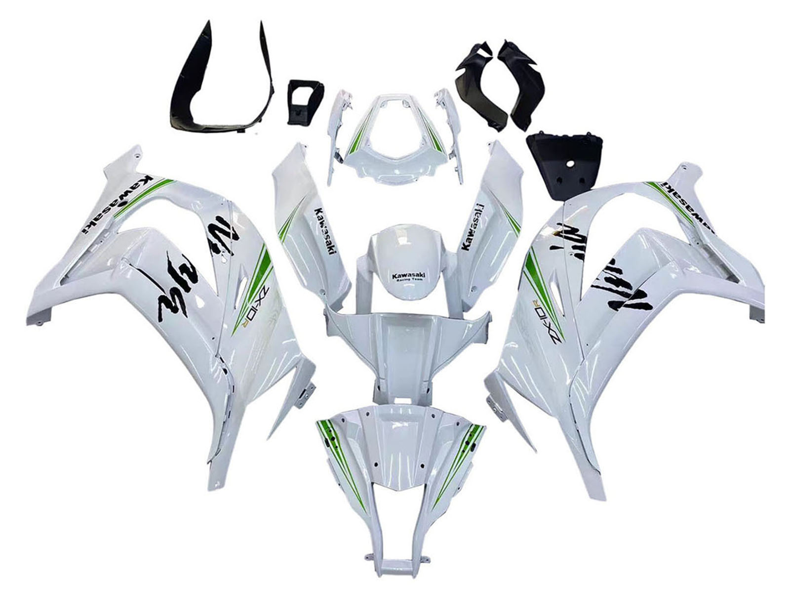 2011-2015 Glossy White With Green Stripe Ninja Kawasaki ZX10R Fairing Kit