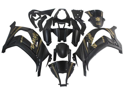 2011-2015 Matte Black With Gold Snow Decal Elf Ninja Kawasaki ZX10R Fairing Kit