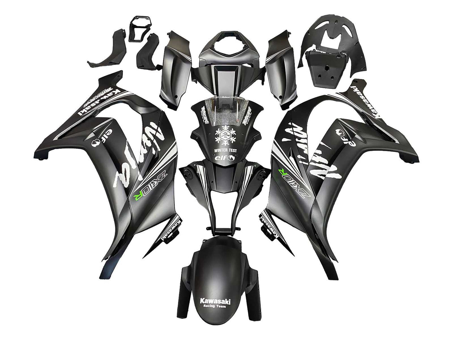2011-2015 Black With White Snow Decal Elf Ninja Kawasaki ZX10R Fairing Kit