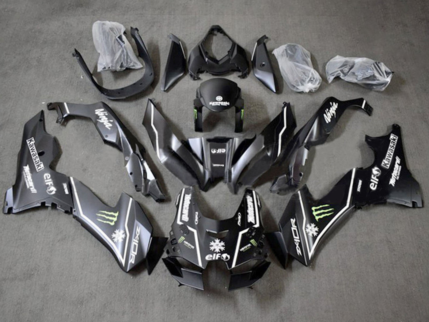 2021-2025 Black Grey With White Snow Decal Elf Ninja Kawasaki ZX10R Fairing Kit
