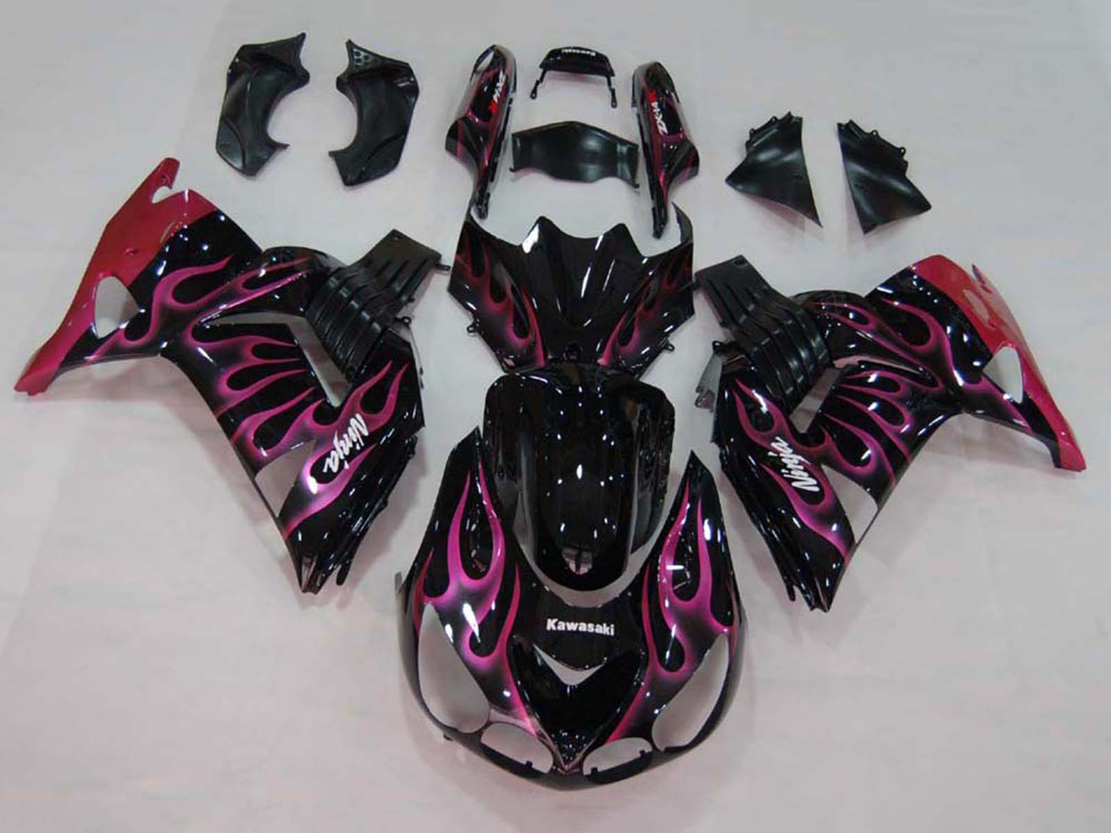 2006-2011 Black With Pink Flame Kawasaki Ninja ZX14R ZZR1400 Fairing Kit