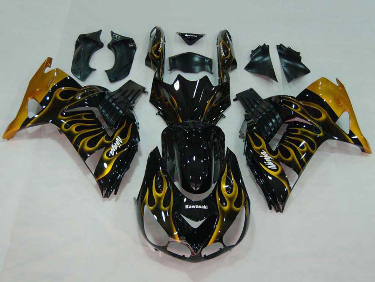 2006-2011 Black With Gold Flame Kawasaki Ninja ZX14R ZZR1400 Fairing Kit