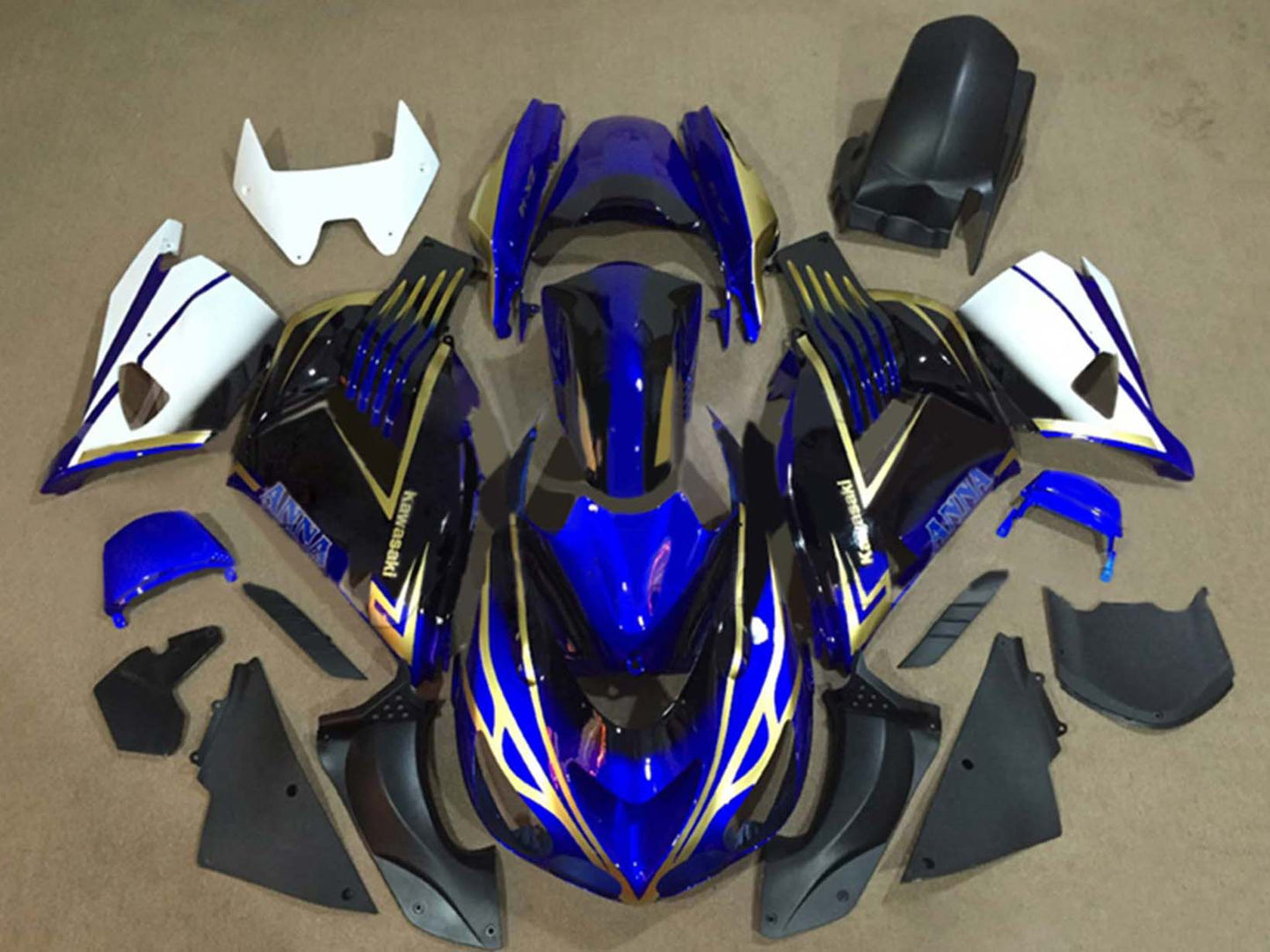 2006-2011 Blue With Black Flame Kawasaki Ninja ZX14R ZZR1400 Fairing Kit
