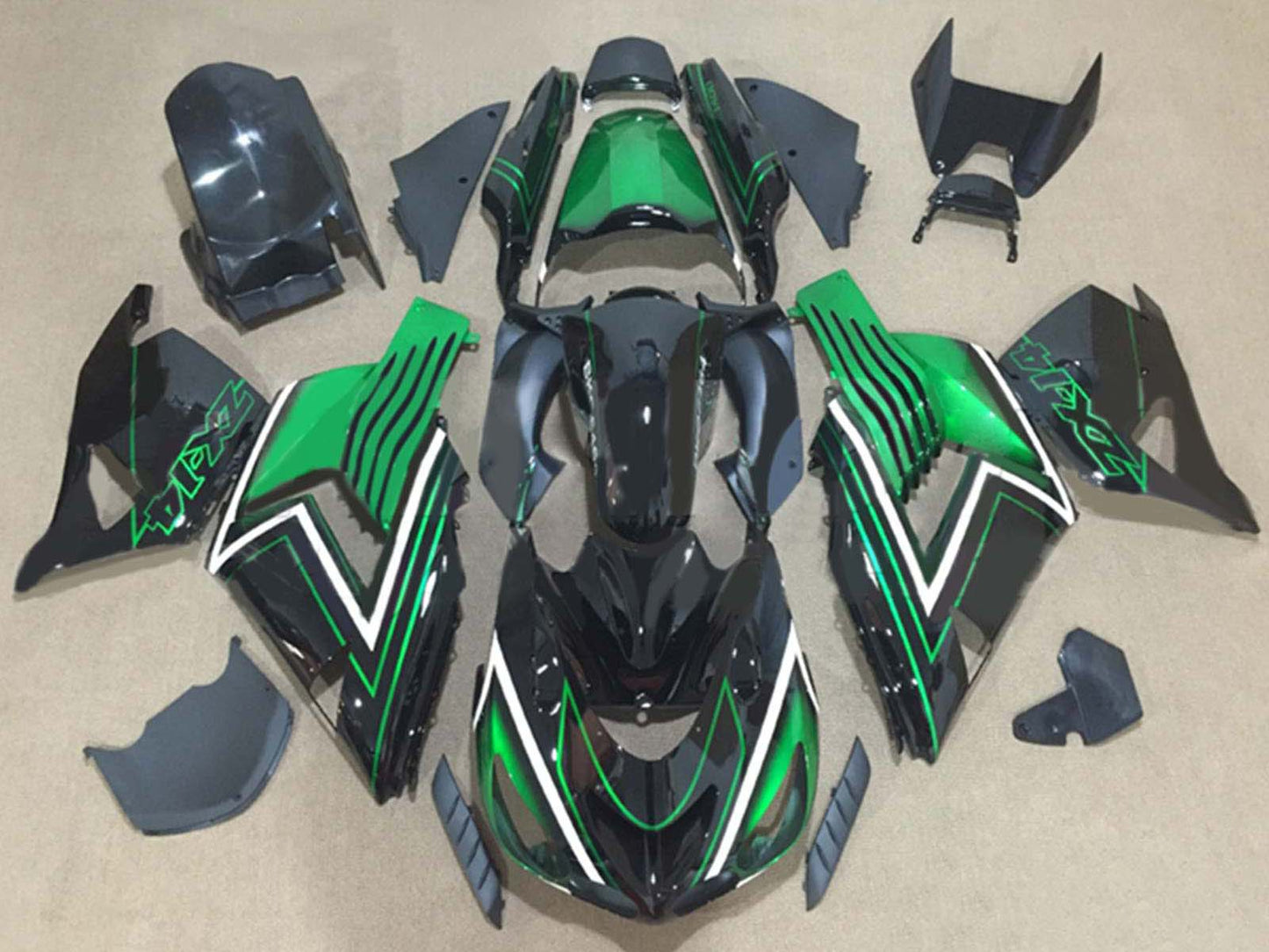 2006-2011 Black Green Kawasaki Ninja ZX14R ZZR1400 Fairing Kit