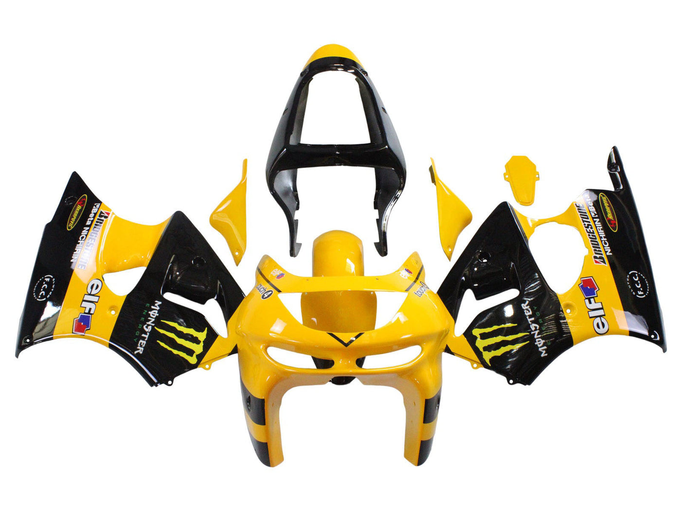 1998-1999 Yellow Black Monster Elf Kawasaki ZX6R Fairing Kit