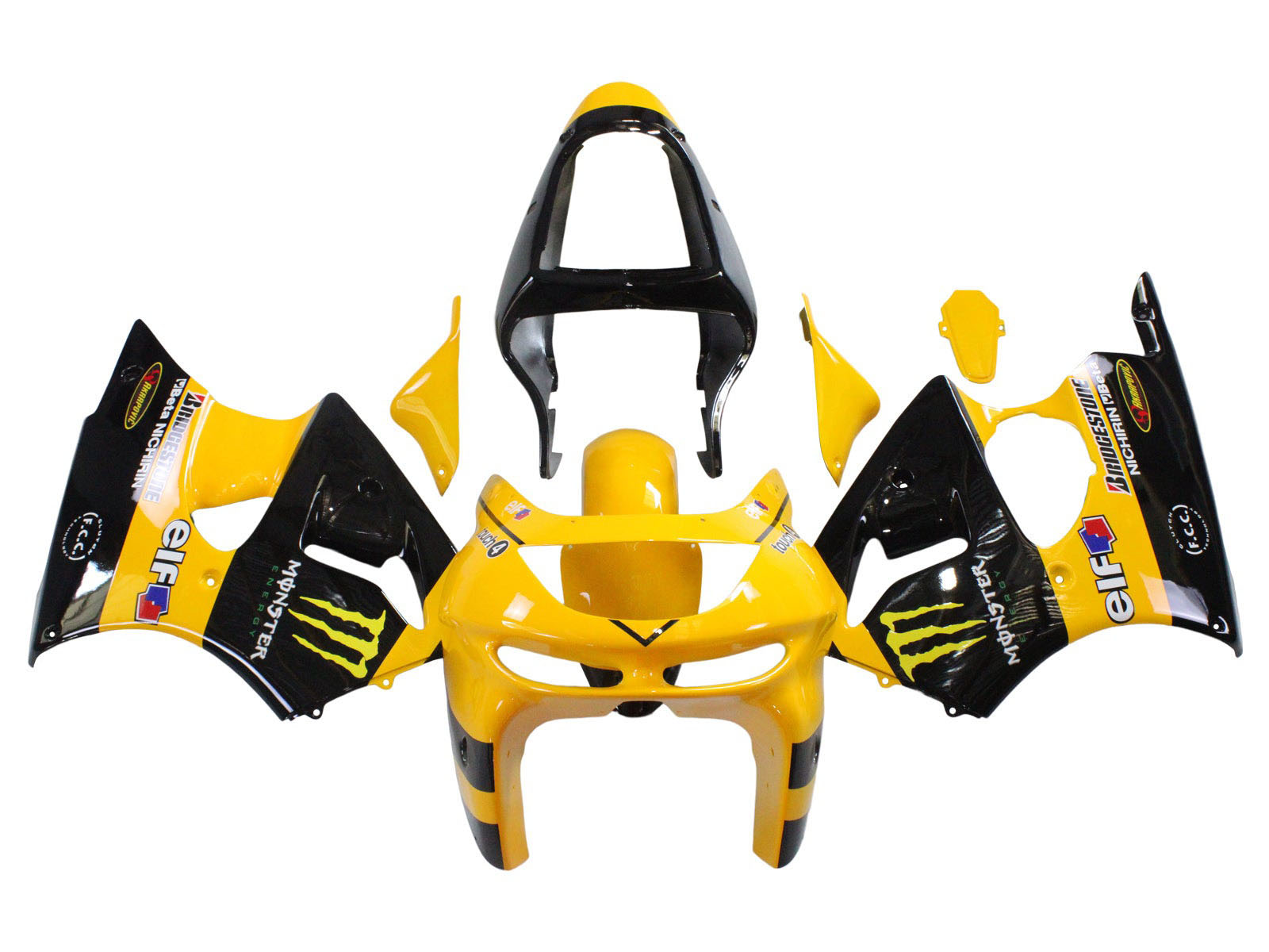 1998-1999 Yellow Black Monster Elf Kawasaki ZX6R Fairing Kit
