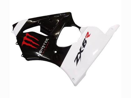 2000-2002 Kawasaki ZX-6R White Black Monster Fairing Kit