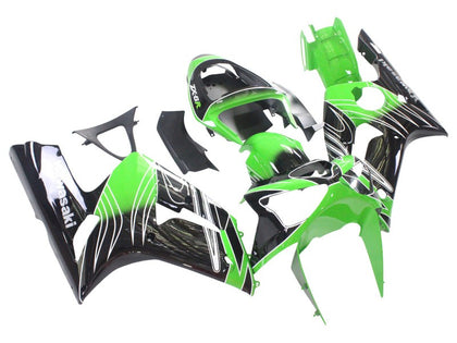 2003-2004 Kawasaki ZX-6R Black Green Fairing Kit