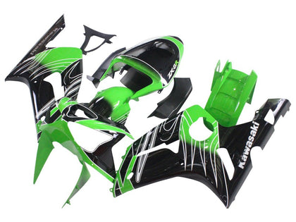 2003-2004 Kawasaki ZX-6R Black Green Fairing Kit