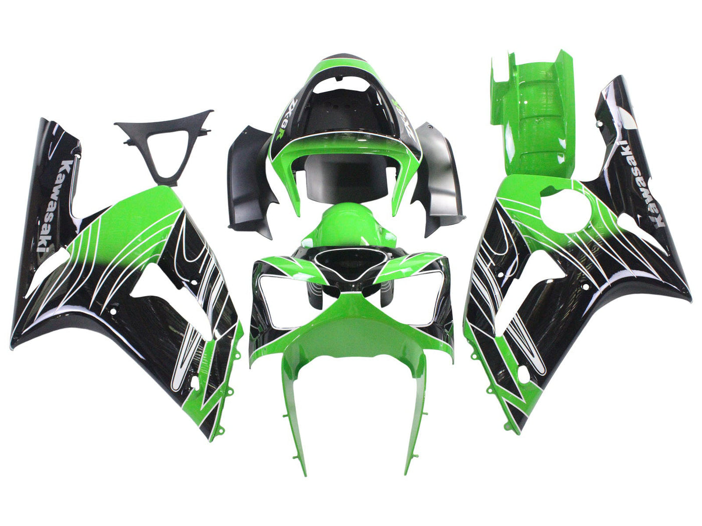 2003-2004 Black Green Kawasaki ZX6R 636 Fairing Kit