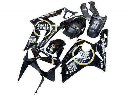 2003-2004 Kawasaki ZX-6R Glossy Black White Motul Lucky Strike Fairing Kit