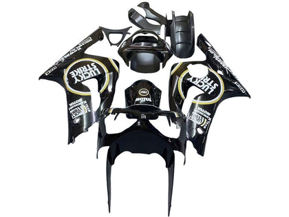 2003-2004 Kawasaki ZX-6R Glossy Black White Motul Lucky Strike Fairing Kit