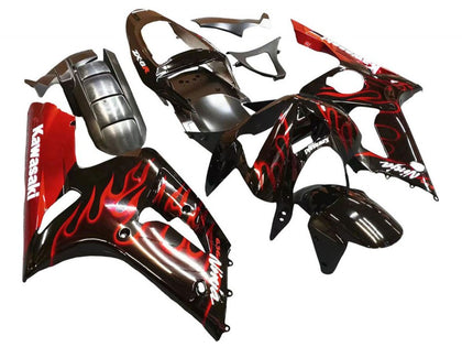 2003-2004 Kawasaki ZX-6R Black with Red Flame Fairing Kit