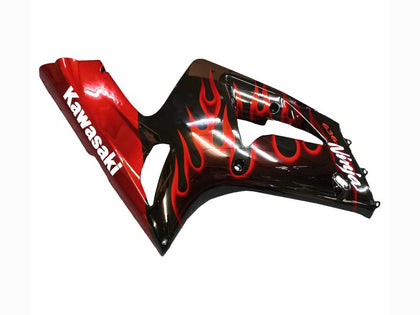 2003-2004 Kawasaki ZX-6R Black with Red Flame Fairing Kit