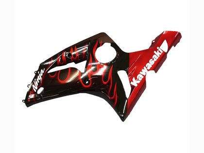 2003-2004 Kawasaki ZX-6R Black with Red Flame Fairing Kit