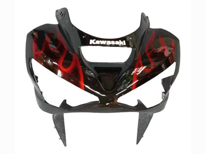 2003-2004 Kawasaki ZX-6R Black with Red Flame Fairing Kit