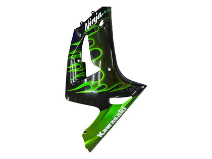 2003-2004 Kawasaki ZX-6R Black Green Flame Fairing Kit