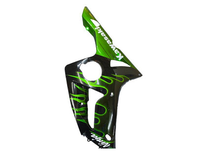 2003-2004 Kawasaki ZX-6R Black Green Flame Fairing Kit