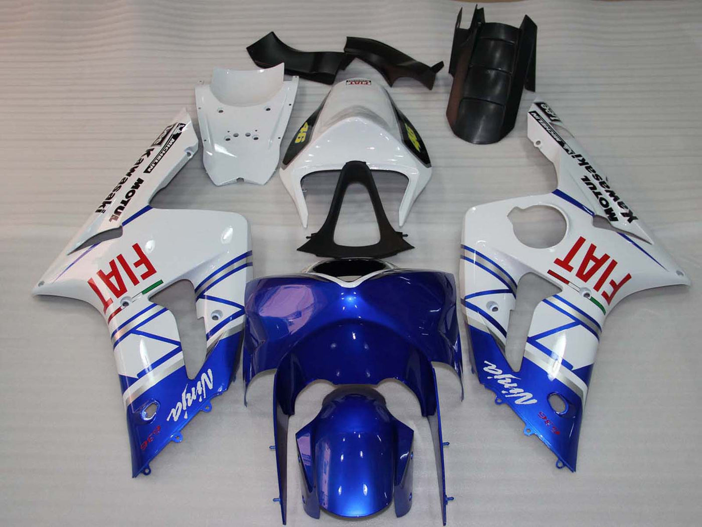2003-2004 Blue White Fiat Ninja Kawasaki ZX6R Fairing Kit