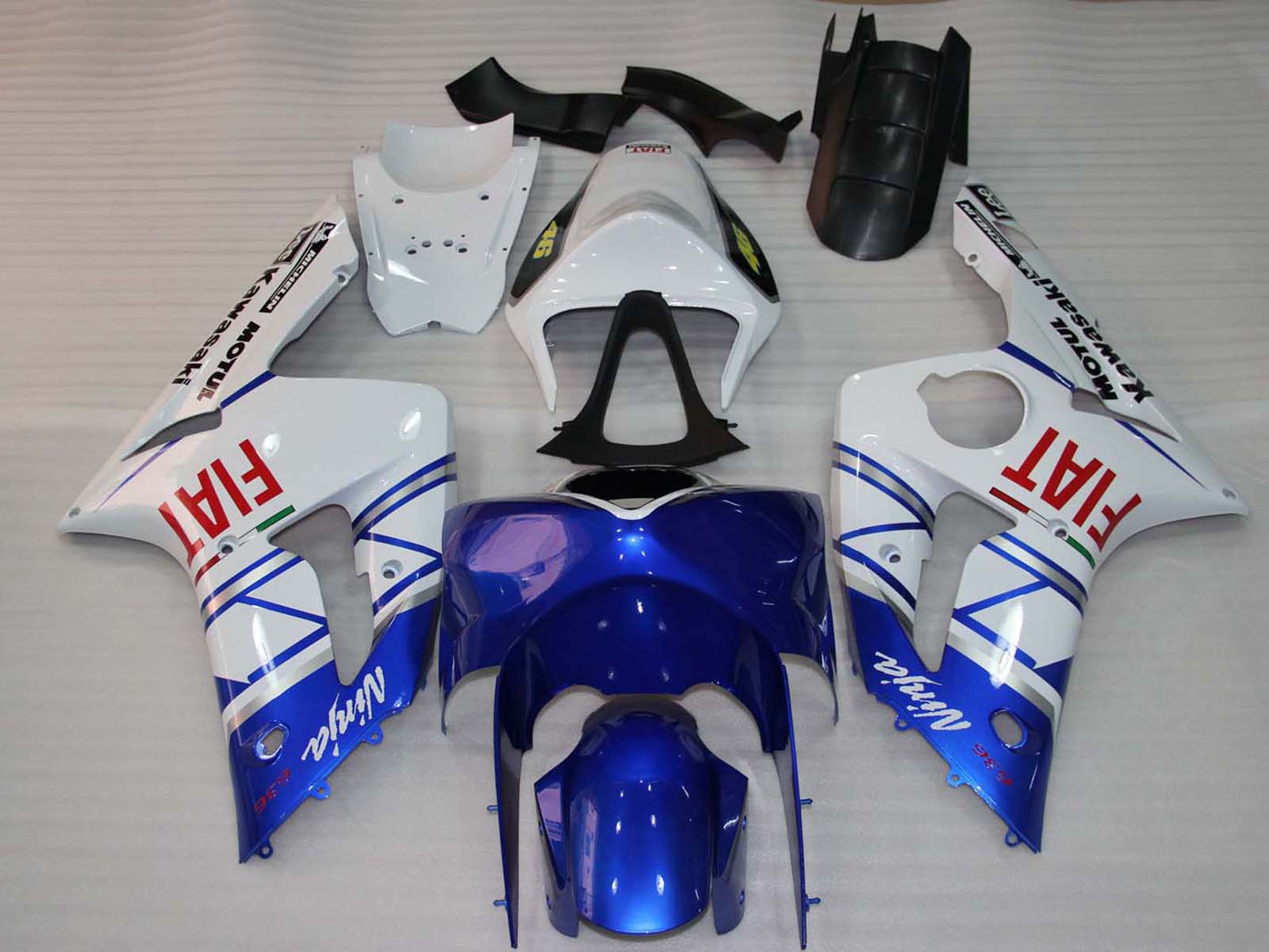2003-2004 Blue White Fiat Ninja Kawasaki ZX6R Fairing Kit