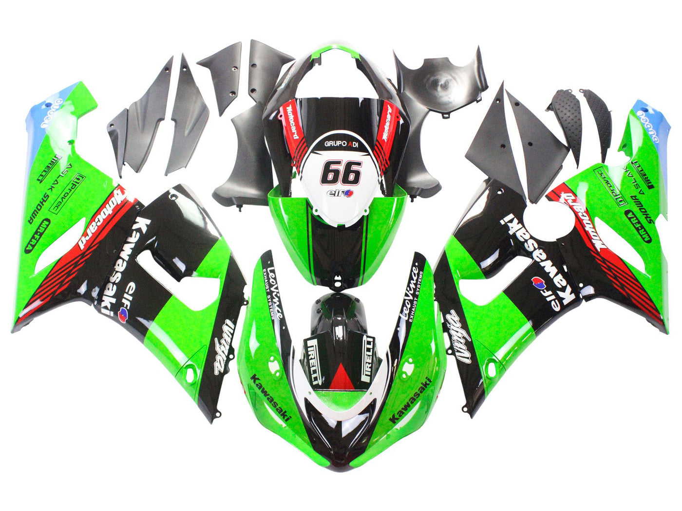 2005-2006 Green Black Red Ninja Elf 66 Kawasaki ZX6R 636 Fairing Kit