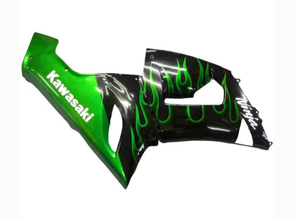 2005-2006 Kawasaki ZX-6R Black with Green Flame Fairing Kit