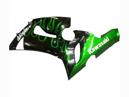 2005-2006 Kawasaki ZX-6R Black with Green Flame Fairing Kit
