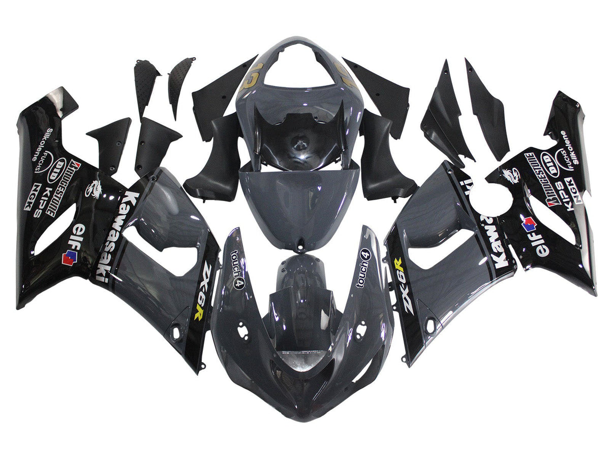 2005-2006 Grey Black Elf Kawasaki ZX6R 636 Fairing Kit