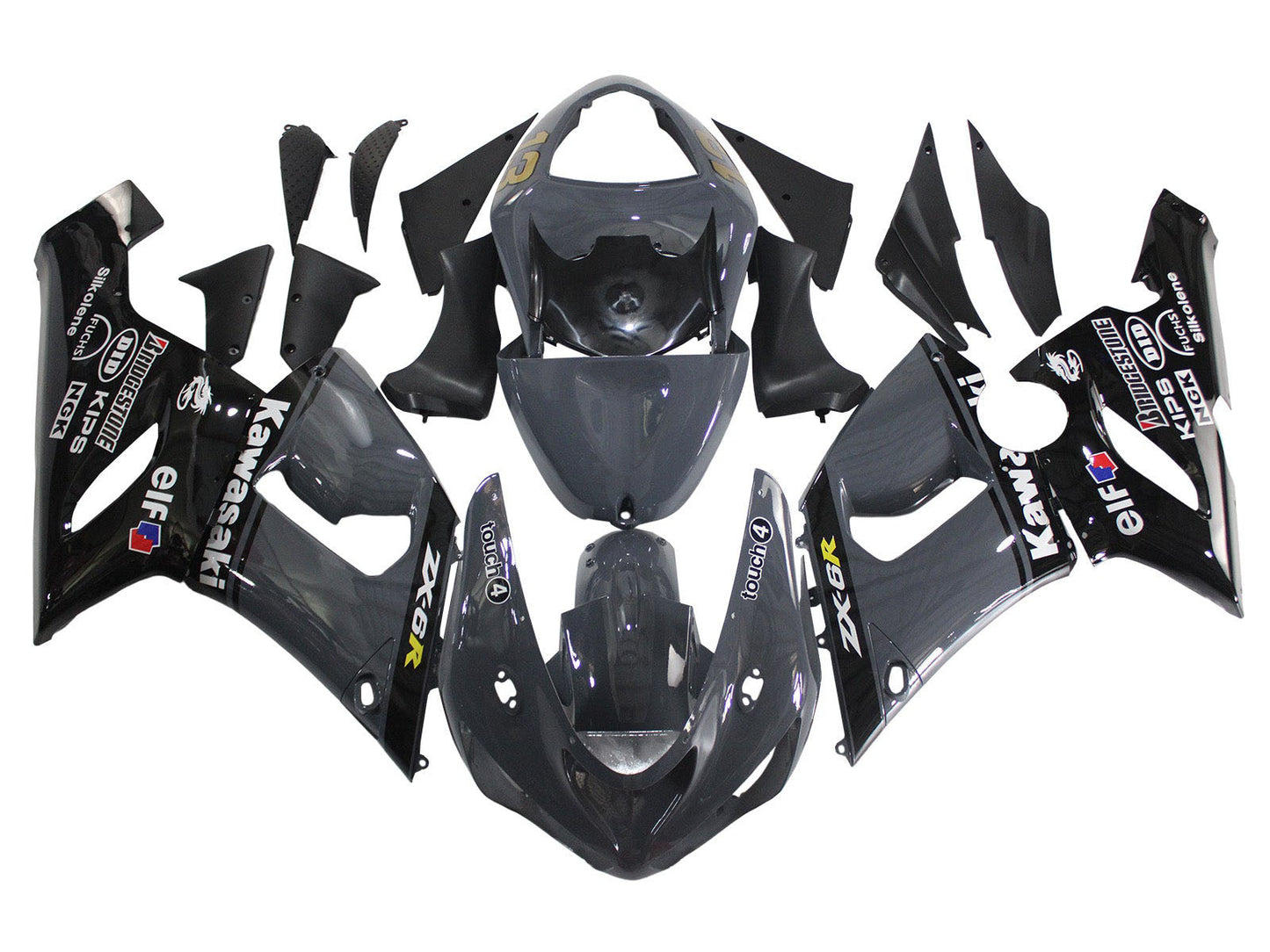 2005-2006 Grey Black Elf Kawasaki ZX6R 636 Fairing Kit