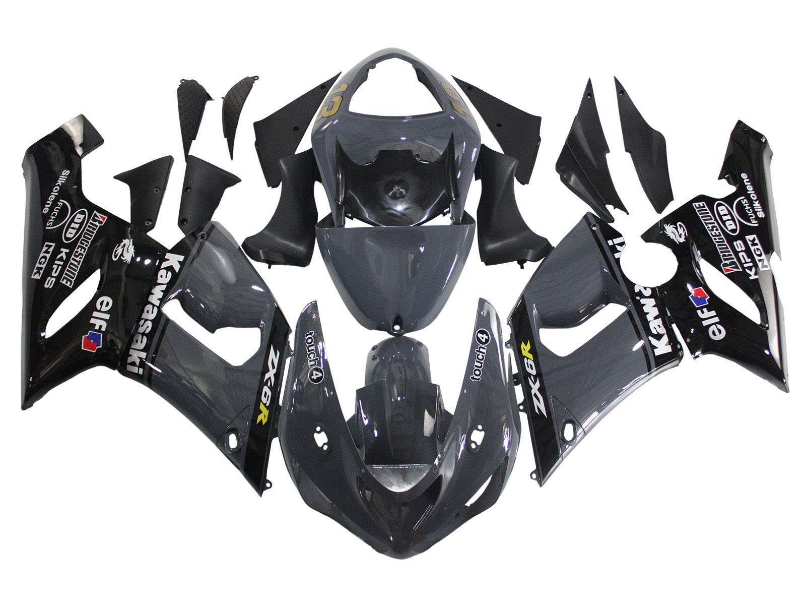 2005-2006 Grey Black Elf Kawasaki ZX6R 636 Fairing Kit