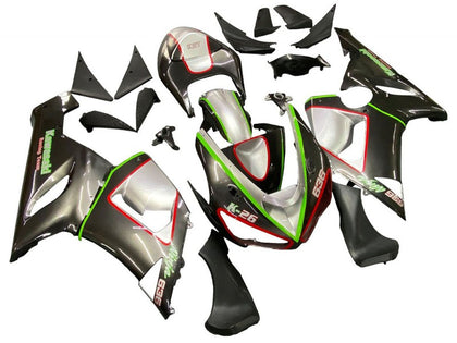2005-2006 Kawasaki ZX-6R Black Gray with Green Line Ninja K 26 Fairing Kit