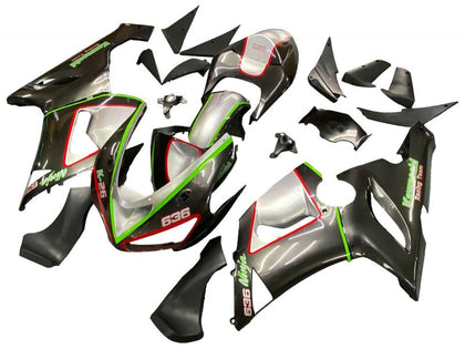 2005-2006 Kawasaki ZX-6R Black Gray with Green Line Ninja K 26 Fairing Kit