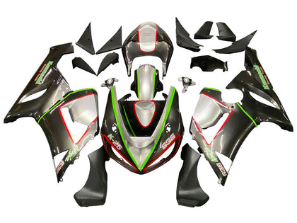 2005-2006 Kawasaki ZX-6R Black Gray with Green Line Ninja K 26 Fairing Kit