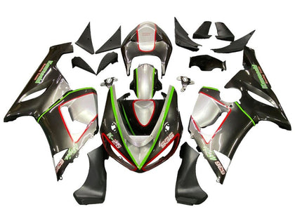 2005-2006 Kawasaki ZX-6R Black Gray with Green Line Ninja K 26 Fairing Kit