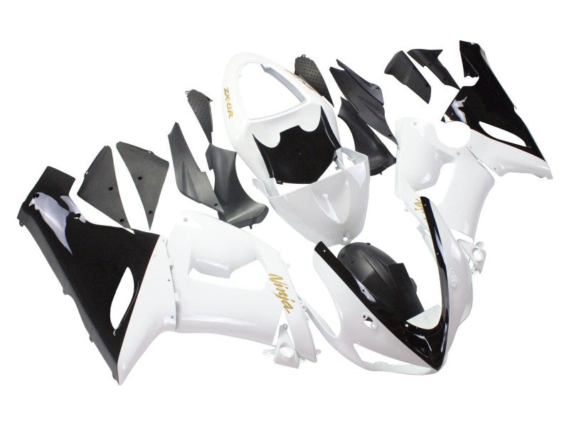 Purchase 2005-2006 White Black Gold Ninja Kawasaki ZX6R Motorcycle Fairings UK