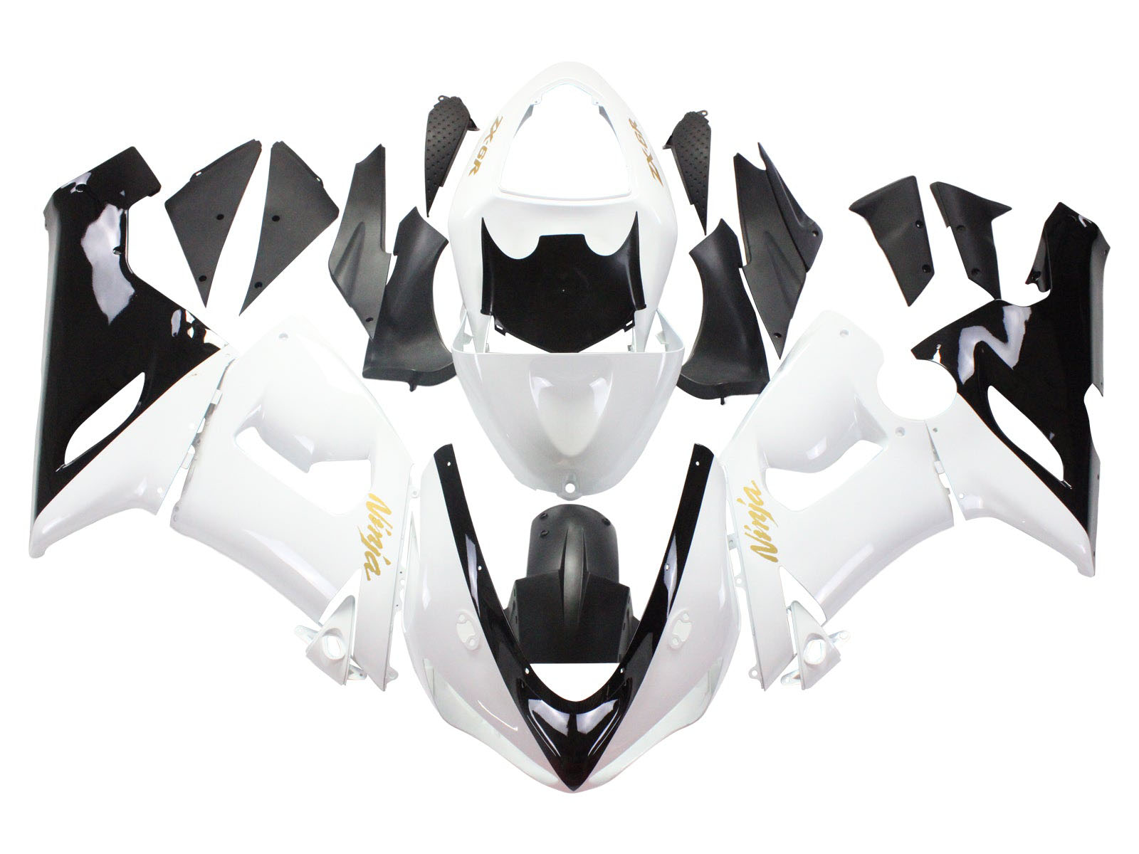 2005-2006 White Black Ninja Kawasaki ZX6R 636 Fairing Kit