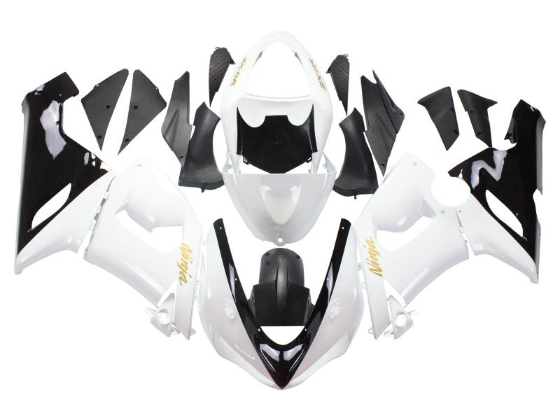 Purchase 2005-2006 White Black Gold Ninja Kawasaki ZX6R Motorcycle Fairings UK