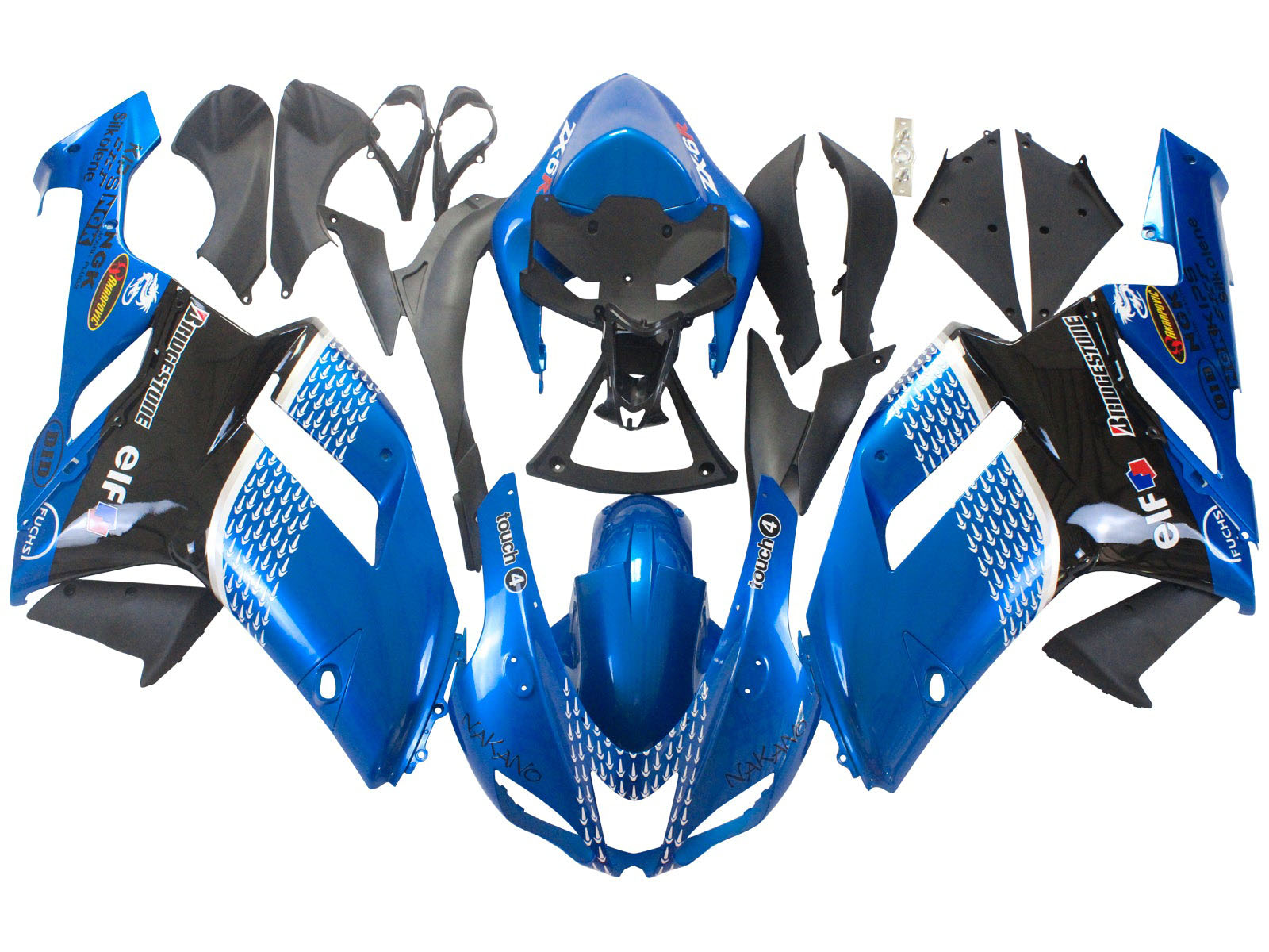 2007-2008 Black Blue Elf Kawasaki ZX6R 636 Fairing Kit
