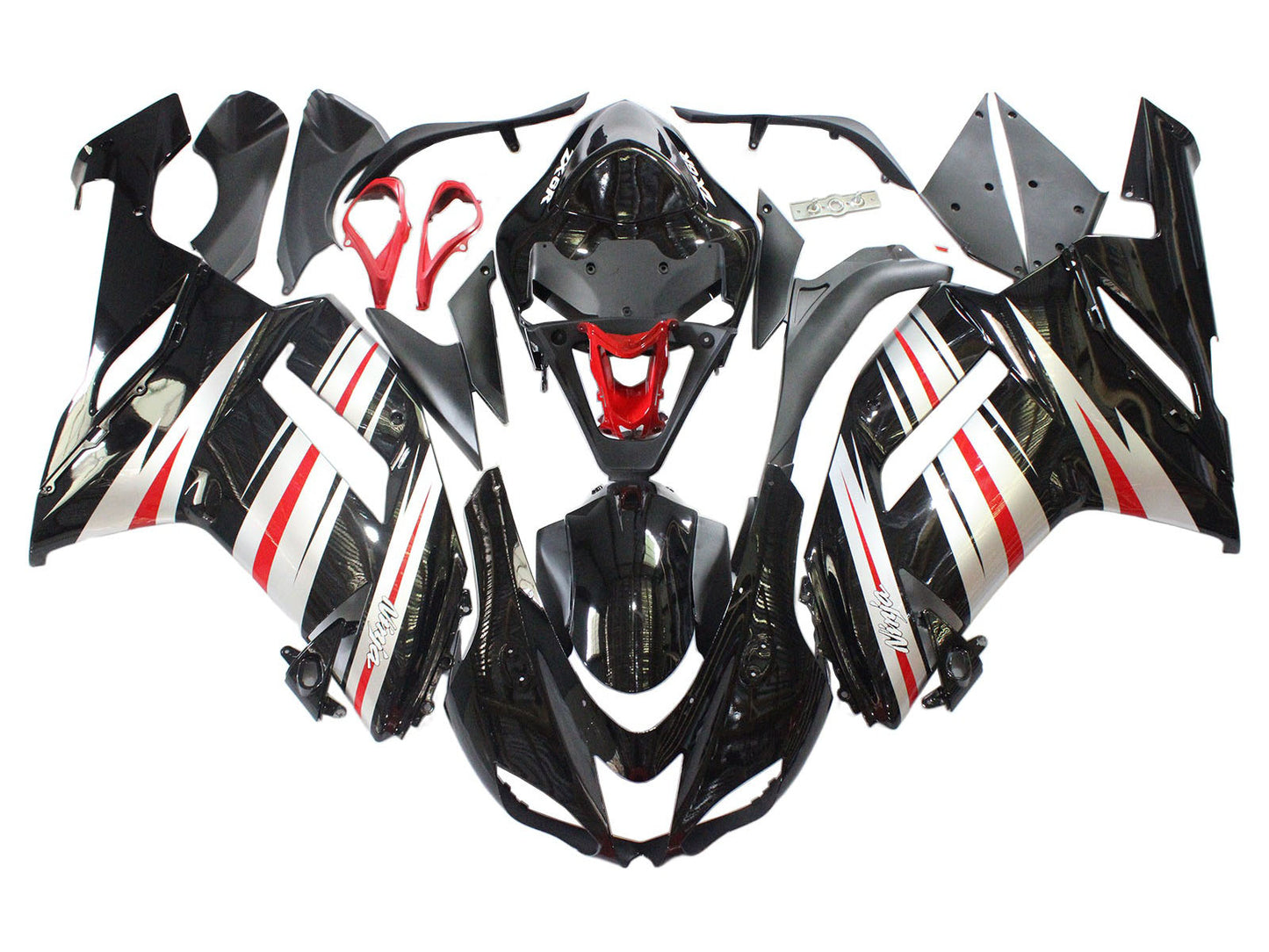 2007-2008 Black Silver Red Ninja Kawasaki ZX6R 636 Fairing Kit