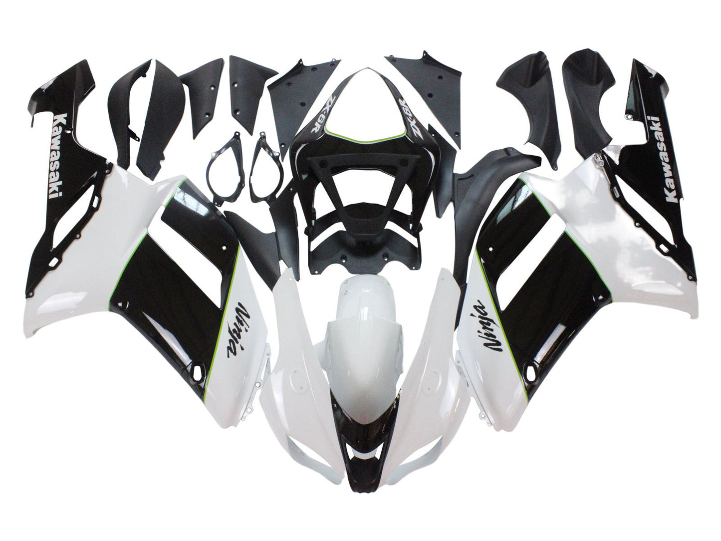 2007-2008 Black White Ninja Kawasaki ZX6R 636 Fairing Kit