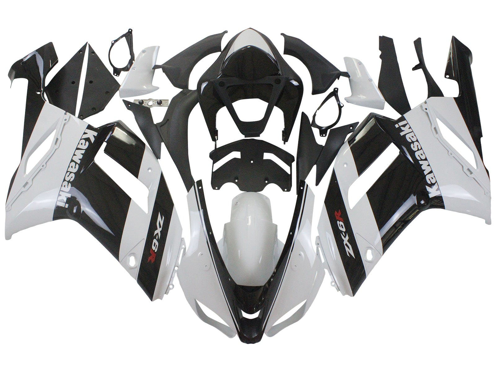 2007-2008 White Black Kawasaki ZX6R Motorcycle Fairing， Purchase 2007-2008 White Black Kawasaki ZX6R Motorcycle Fairing UK - UK