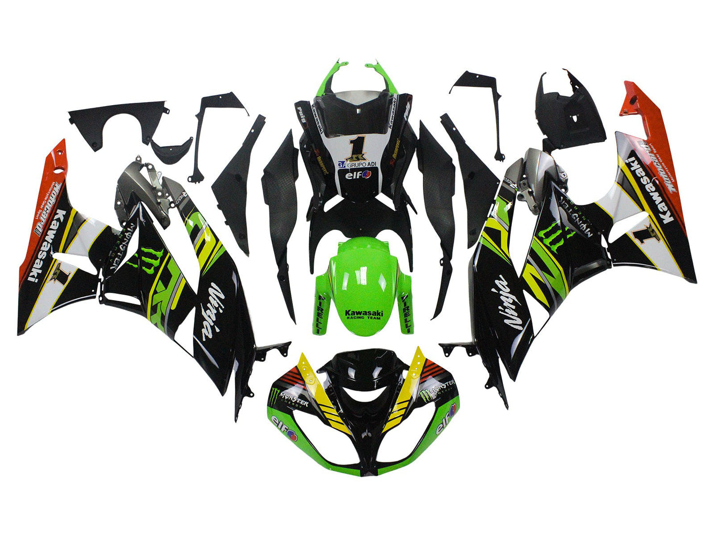 2009-2012 Black Green Red Monster Ninja Elf Kawasaki ZX6R 636 Fairing Kit