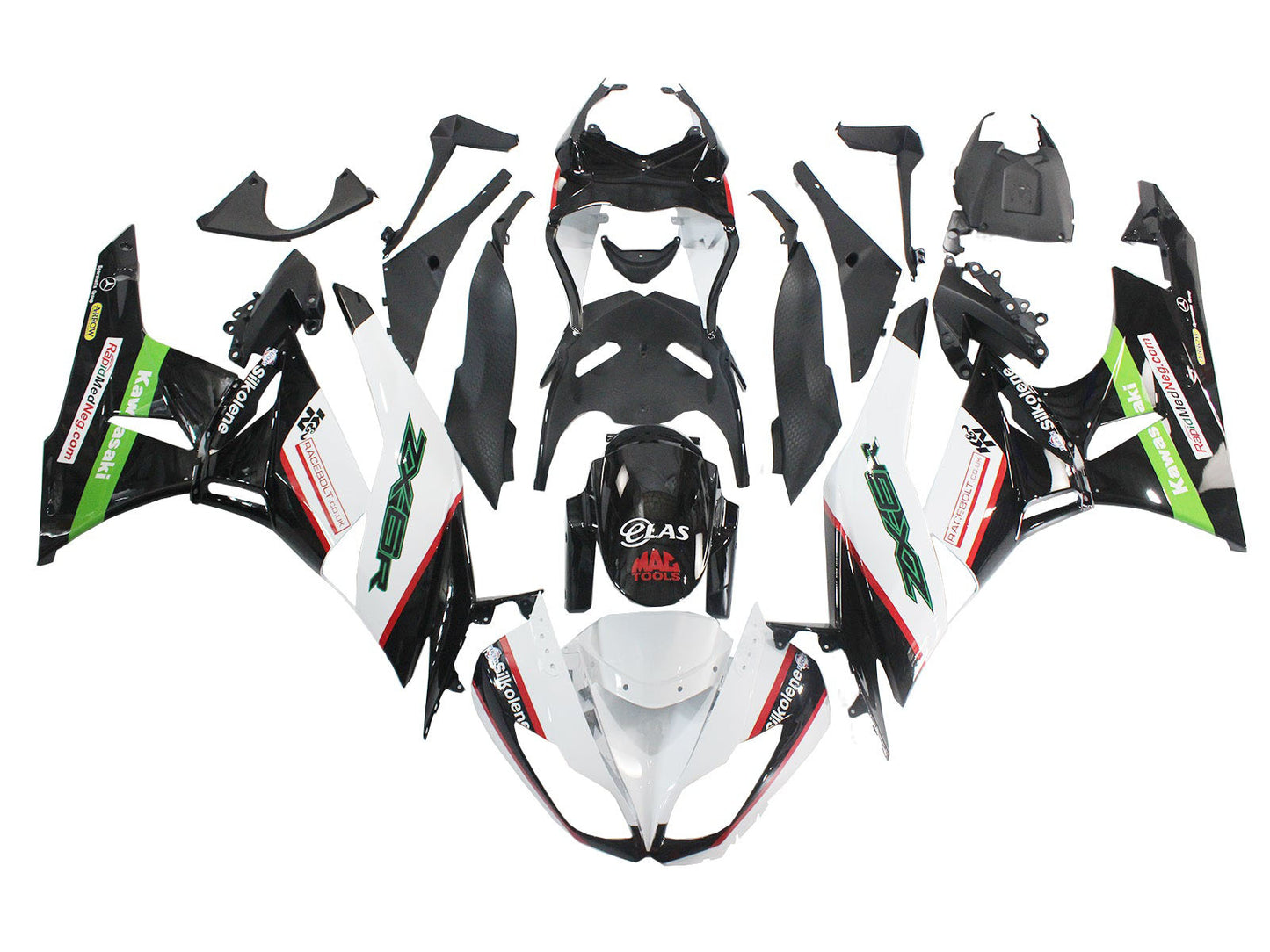 2009-2012 White Black Green Kawasaki ZX6R 636 Fairing Kit